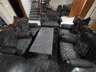 Chinioti 6-Seater Sofa Set – Solid Wood, Excellent Condition