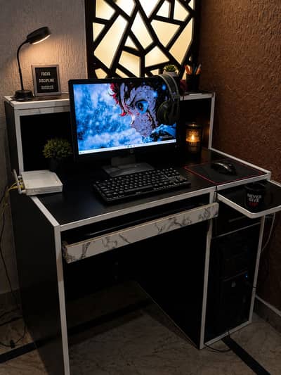 Black Computer Desk with Drawer and Shelf for Home Office