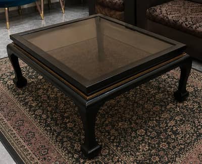 Luxury Wooden Center Table with Brown Glass Top | Excellent Condition