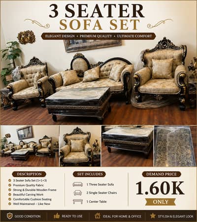 Luxury 7 Seater Sofa Set with Center Table – Excellent Condition