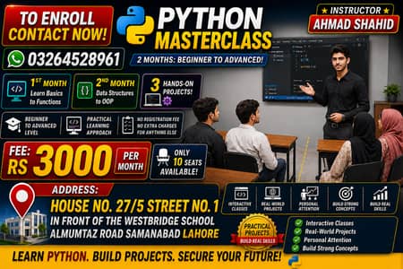 Python Programming Masterclass in Lahore – 2 Months – Rs. 3,000/Month
