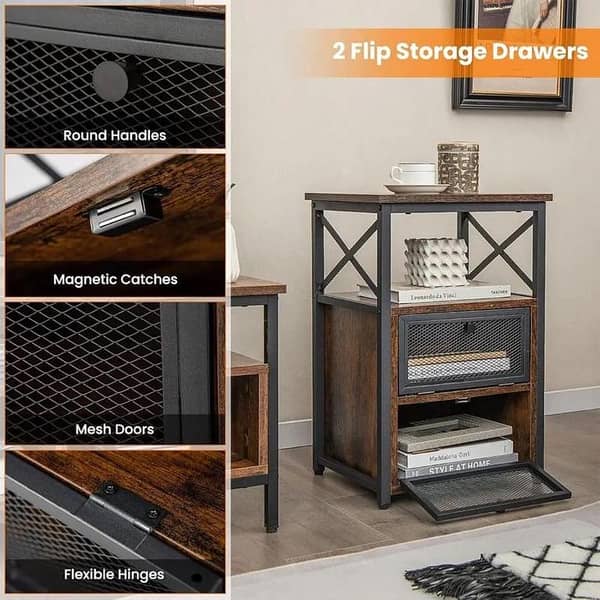 Industrial Wooden Nesting Side Table with Built in USB Charging Station.