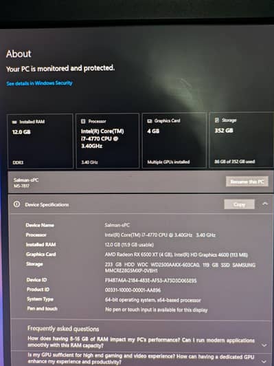 i7 4th + Rx 6500xt with box sealed card