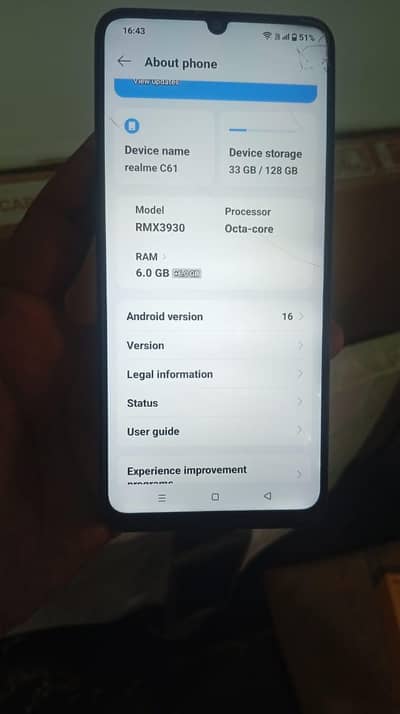 Realme c61 6/128 with box glass change 03711176118