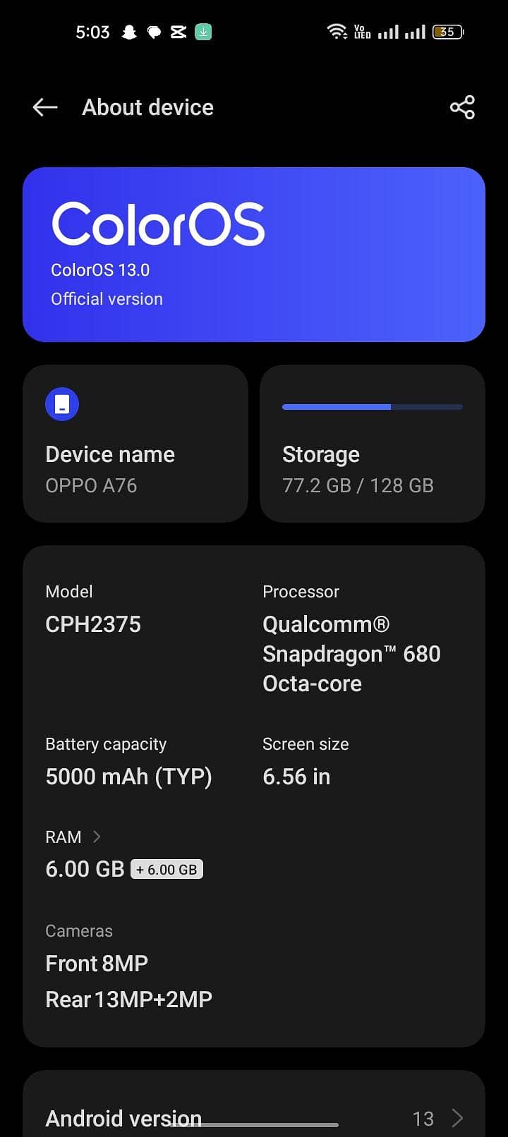OPPO A76 0
