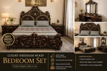 Used Solid Sheesham Wood Bedroom Set – Bed, 2 Side Tables & Dressing