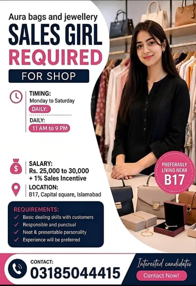 Required Salesgirl for jewellery shop