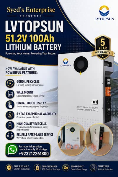 LVTOPSUN 51.2v100ah Lithium Battery [5.12kWh]