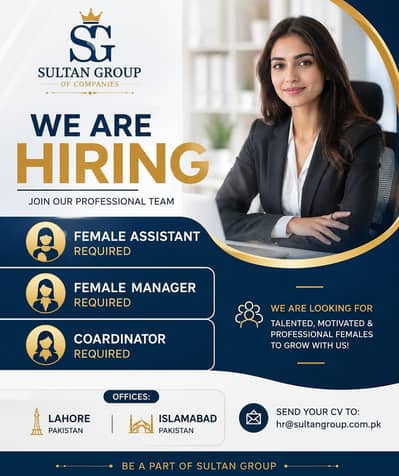female assistant, female manager nd female coardinator required