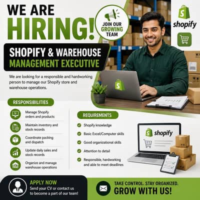 Shopify & Warehouse Management Executive – Hiring Now