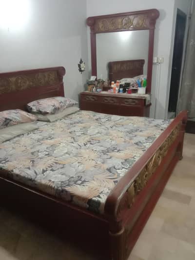 Beautiful Wooden Double Bed Set with Dressing Table & Mirror