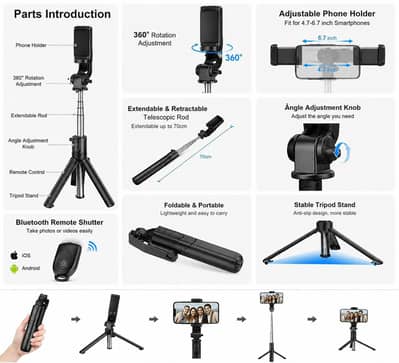 Mini Bluetooth Selfie Stick Tripod  MINI SELFIE STICK + TRIPOD