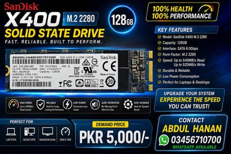 SanDisk X400 128GB M. 2 2280 SATA SSD – 100% Health & Performance
