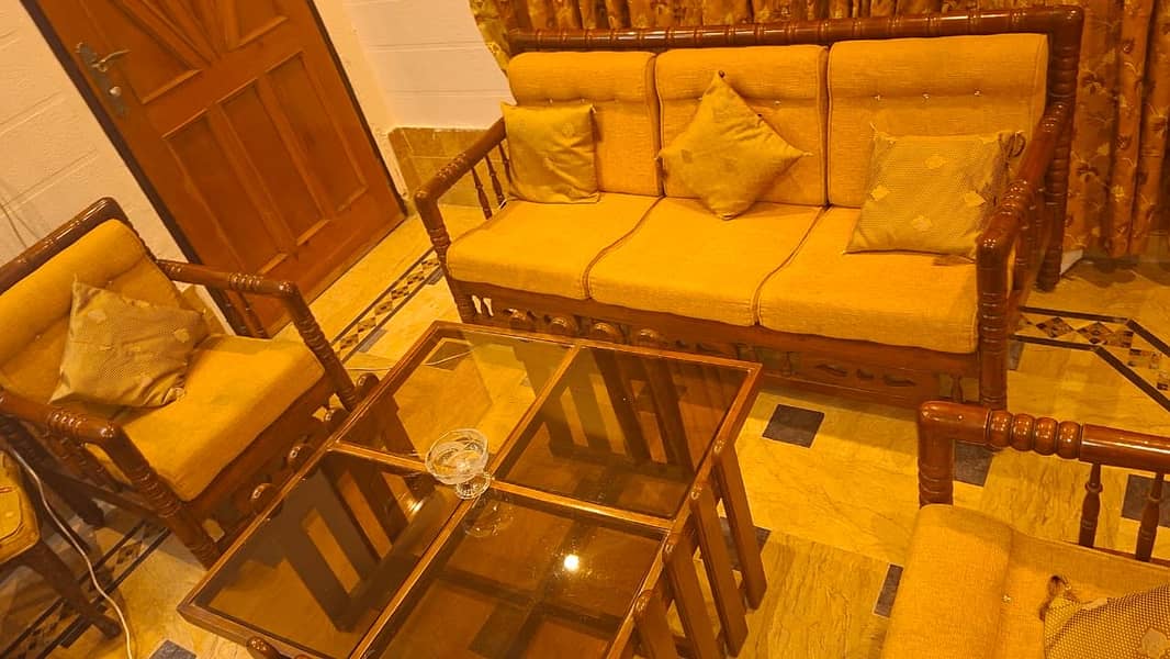 Retro 5 Seater Solid Wood Sofa Set 1