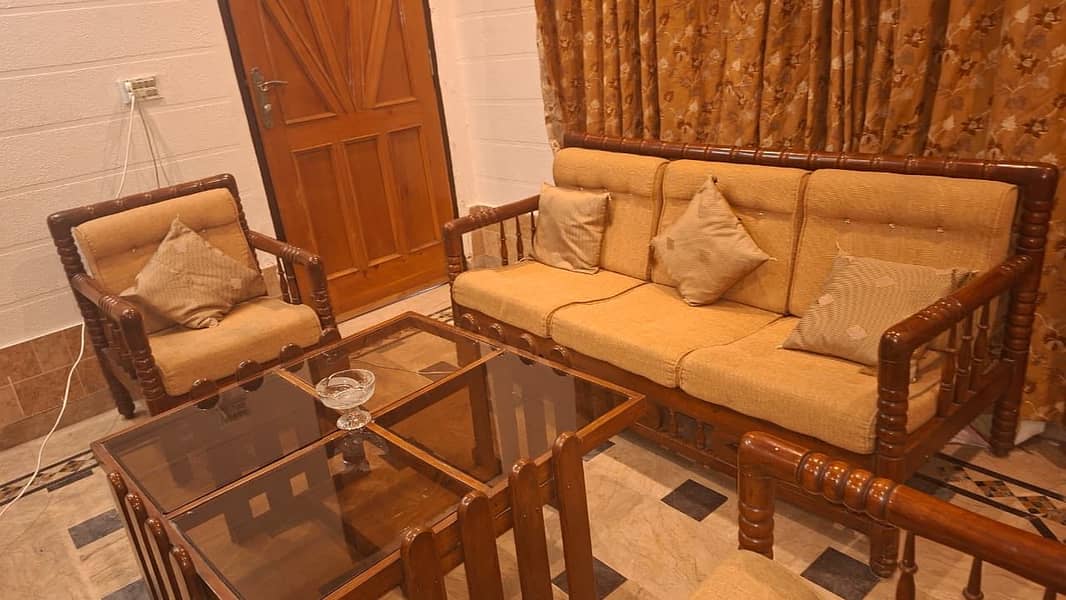 Retro 5 Seater Solid Wood Sofa Set 2