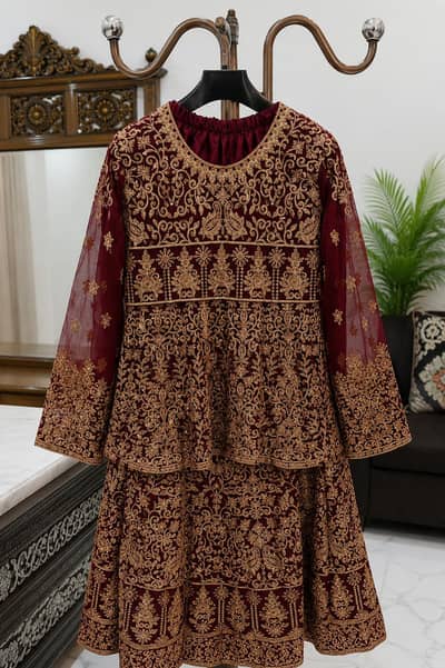 Maroon Bridal Lehnga with Heavy Golden Embroidery