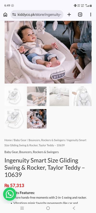 Ingenuity SmartSize 4-in-1 Baby Gliding Swing, Rocker & Bassinet Set