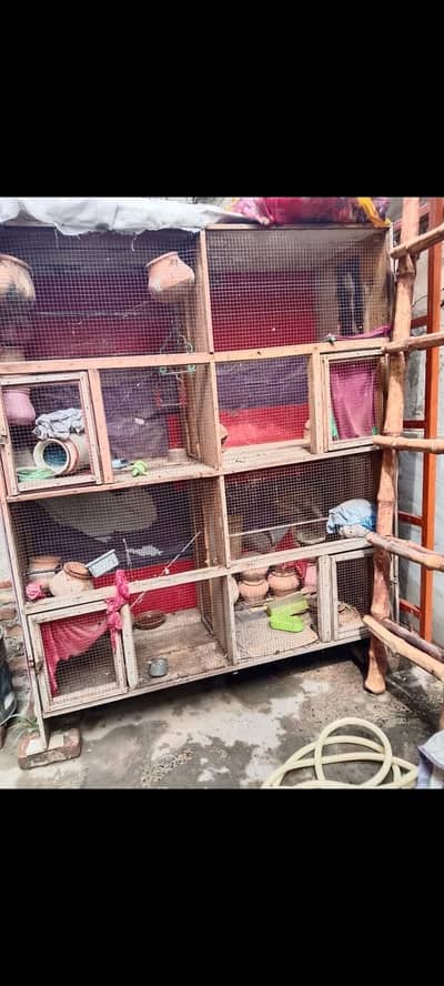 Large Multi-Compartment Wooden pet cage / Bird aviary with nesting box