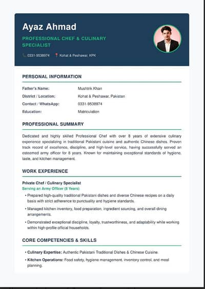 Experienced Professional Chef Available – Pakistani & Chinese Cuisine