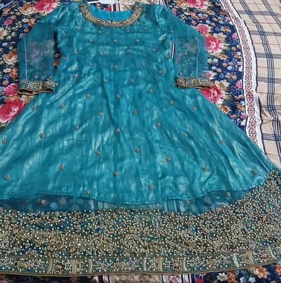 Beautiful Teal Blue Embroidered 3-Piece Formal Dress