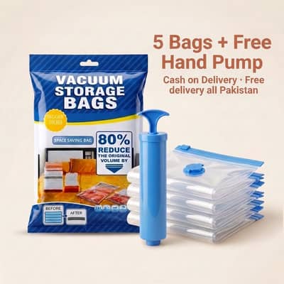 Vacuum Storage Bags Set of 5 with Hand Pump - Space Saver
