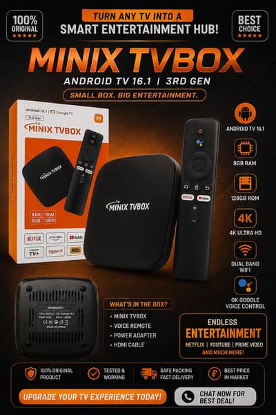 minix tv box 3rd gen 8gb + 128 gb ROM  google tv & voice remote/ brand