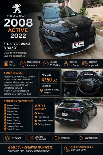 Peugeot 2008 Active 2022 – Imported | Automatic | 1st Owner