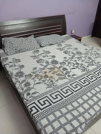 Used King Size lowline bed with side tables and mattress
