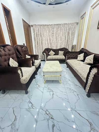 7 seater sofa along with curtains