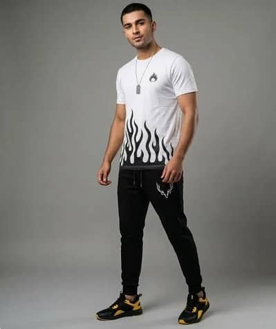 Men Red Flame Print Track Suit