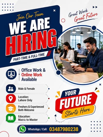 WE NEED MALE AND FEMALE STAFF FOR OFFICE WORK AND ONLINE WORK
