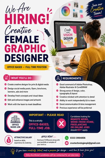Creative Female Graphic Designer Required – Office Based