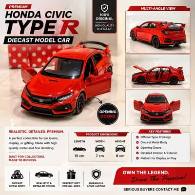  Honda Civic Type R Premium Metal Die-cast Model | Opening Doors |