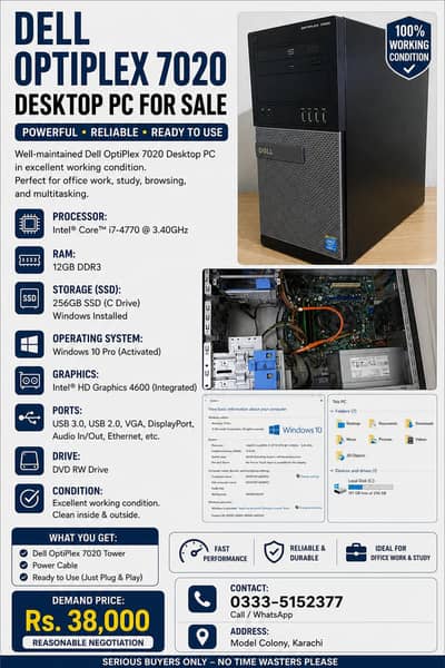Dell OptiPlex 7020 — Core i7 Desktop PC For Sale