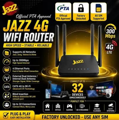 Jazz 4G WiFi Router | PTA Approved | All SIM