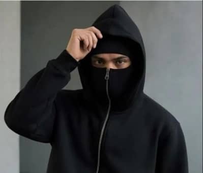 Ninja style black fleece zipper hoodie for man