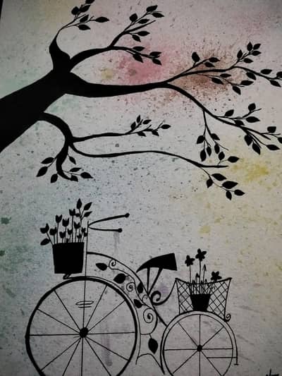 Hand made beautiful sketch Nature’s Journey – A Bicycle Ride