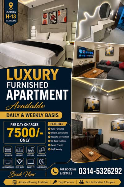 H13 1 bed fully finished apartment available for rent daily weekly basic daily rent 7500