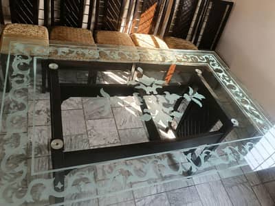 6 Seater Dining Table Set - Sheesham Wood + Glass Top