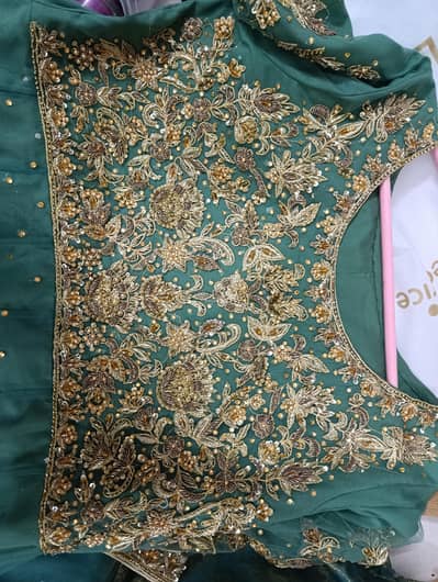 Hand embroidered teal maxi on net with net dupatta and banarsi trouser
