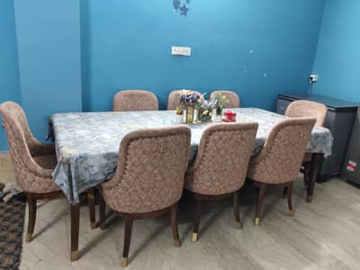 ​8-Seater Large Dining Table Set with Cushioned Chairs