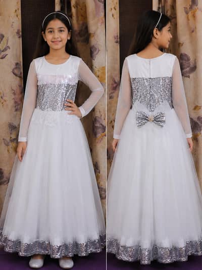 Elegant White & Silver Princess Frock