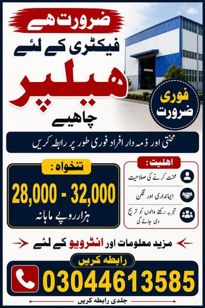 we are hiring staff for factory. . .