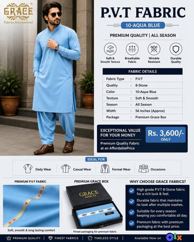 P. V. T Wool Suiting | Premium Winter Fabric | 4 Meter | Grace