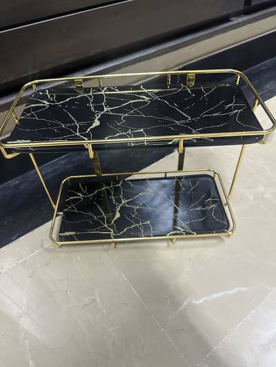 2-Tier Black & Gold Marble Tray