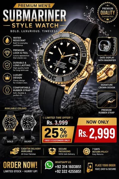 ⌚ Premium Men's Luxury Style Watch – Gold & Silver
