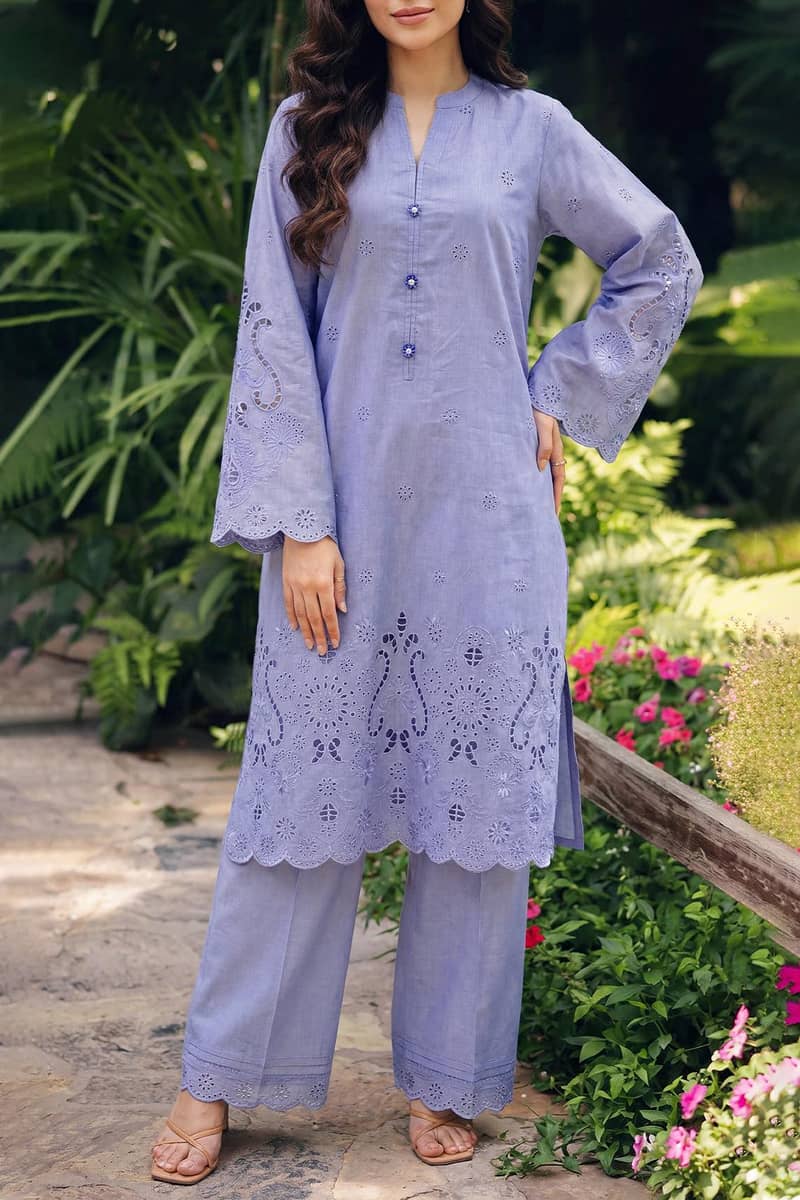 Solid Embroidered Lawn Stitched 2 Piece. 1