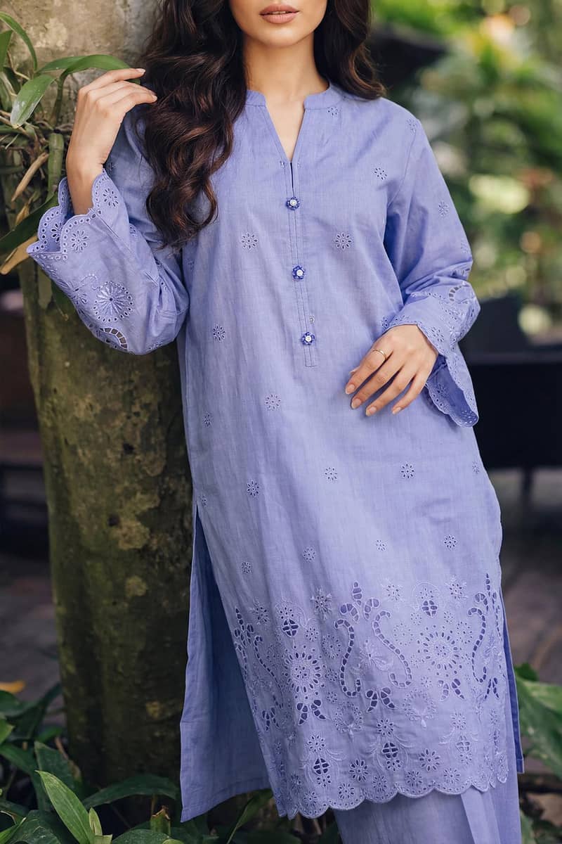 Solid Embroidered Lawn Stitched 2 Piece. 2