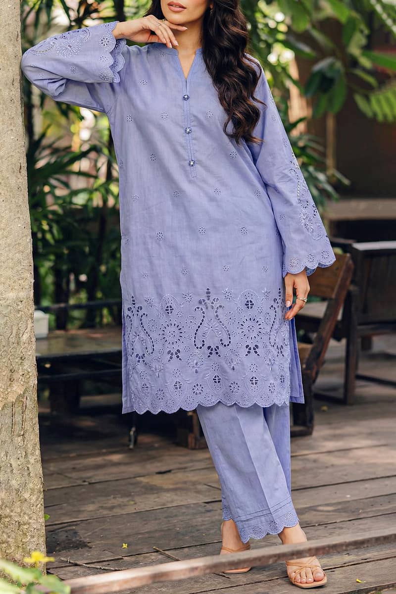 Solid Embroidered Lawn Stitched 2 Piece. 3