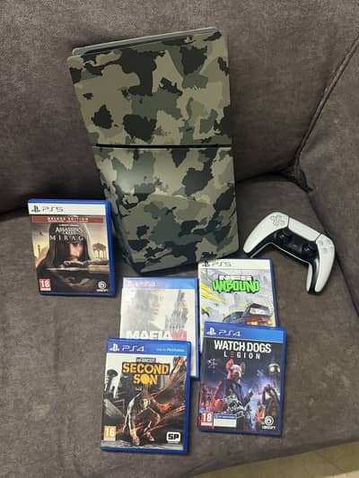 PS5 Slim Disc Edition 1TB + 5 Original Games + Controller